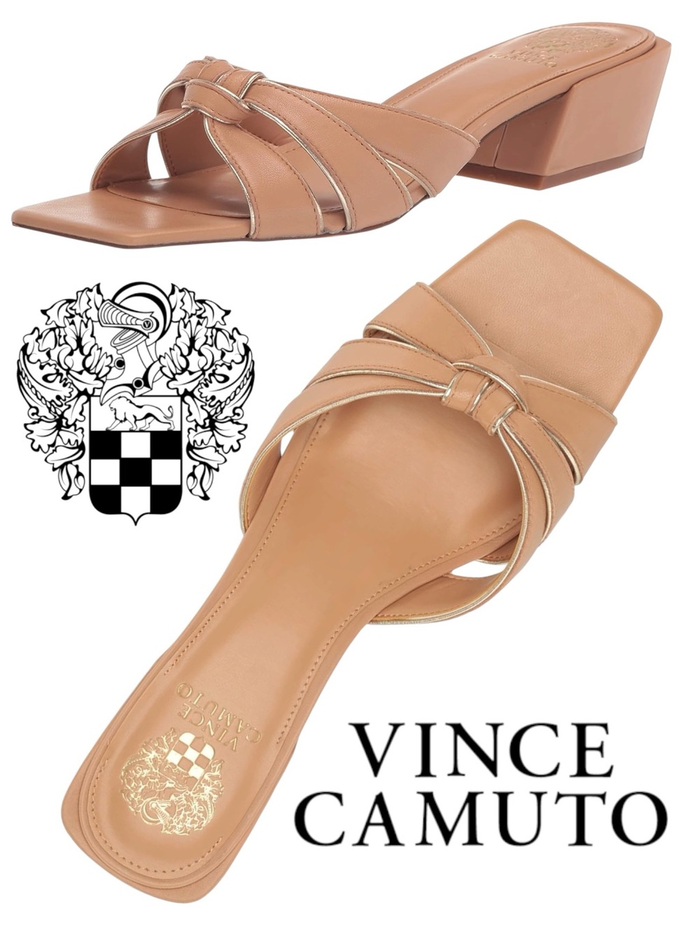 Vince Camuto Selaries Block Heel Slide Sandals Sandstone Nude Leather Size 6